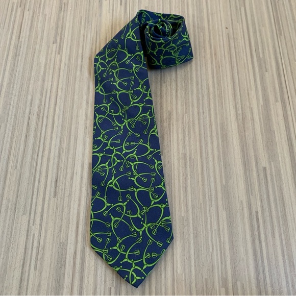 Authentic Vintage Gucci Silk Tie in Blue & Green Stirup Accents EUC - Picture 3 of 7